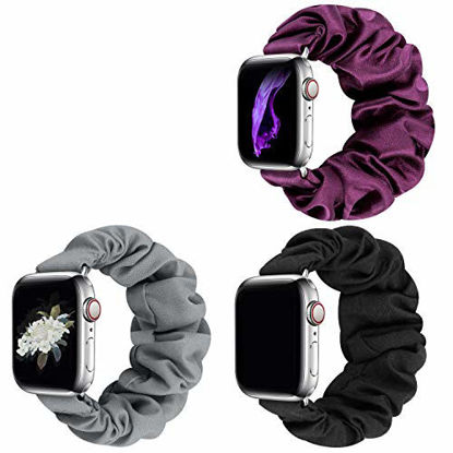 Picture of JIELIELE Compatible with Scrunchie Apple Watch Band 38mm 40mm 41mm 42mm 44mm 45mm for Women, Cute Wristbands Straps Elastic Scrunchy Band for iWatch Series 7 6 5 4 3 2 1 SE (M-38/40 SET-BGSP)