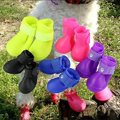 Picture of Cdycam Puppy Dogs Candy Colors Anti-Slip Waterproof Rubber Rain Shoes Boots Paws Cover (Rose Red, Large)