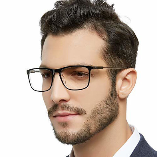 Picture of OCCI CHIARI Reading Glasses Men's Rectangle Reader Durable Spring Hinge 1.0 1.25 1.5 1.75 2.0 2.25 2.5 2.75 3.0 3.5(Black/Transparent 250)