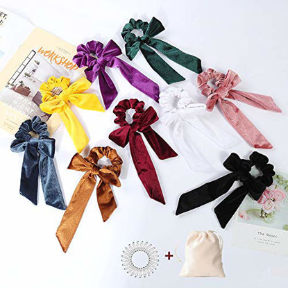 Picture of 9 PCS Hair Scrunchies Bow Velvet Elastics Hair Ties Scrunchy Hair Bands Vintage Aceessories Ponytail Holder for Women Girls