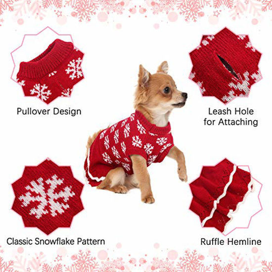 Picture of ROZKITCH Dog Sweater Dress Turtleneck Vest for Female Girls, Winter Warm Dog Pullover Knitwear Pet Sweater, Red Dog Princess Knitwear Sweater Dress Clothes for Fall Winter Christmas Holiday with Bow