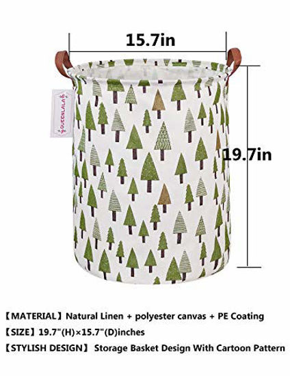 Picture of QUEENLALA Large Storage Basket,Laundry Hamper/Bathroom/Home Decor/Collapsible Round Storage Bin,Boys and Girls Hamper/Boxes/Clothing Green Forest