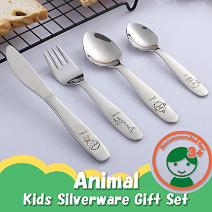 Picture of Kids Silverware Set Toddler Utensils 18/8 Stainless Steel 4PCS Fork Spoon and Knife Cutlery Child Flatware for Age 3+