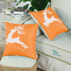 Picture of CaliTime Pack of 2 Soft Canvas Throw Pillow Covers Cases for Couch Sofa Home Decoration Christmas Holiday Reindeer with Stars Print 18 X 18 Inches Bright Orange