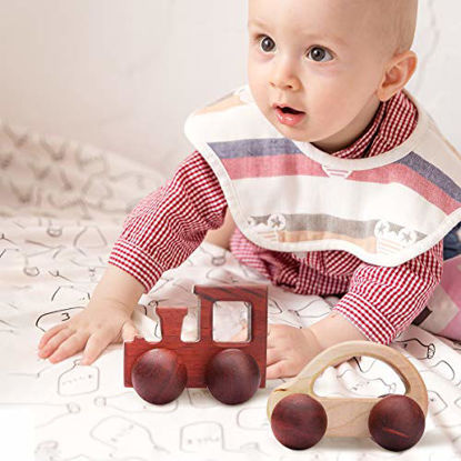 Picture of Promise Babe 2pc Wooden Rattle Organic Wooden Cars Push Car Toys Montessori Educational Natural Wood Toys Inspired Baby Newborn Perfect Shower Gift