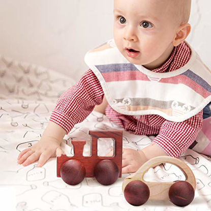 let's make Organic Baby Push Car Wooden Toys 2pc Wood Car and Fine Movement  Development and Infant Grasping Montessori Toys