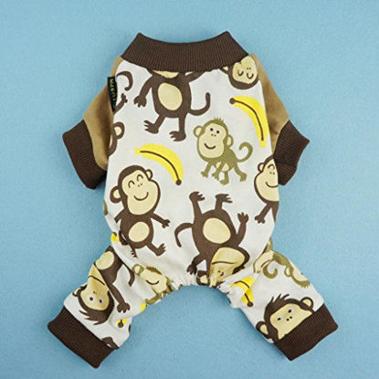 Picture of Fitwarm Soft Cotton Adorable Monkey Dog Pajamas Shirt Pet Clothes, Brown, X-Small