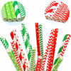 Picture of Cooraby 200 Pieces Christmas Paper Straws Biodegradable Drinking Stripe Bicolor Stripe Dot Chevron Straw Mix for Wedding Supplies and Party Favors, 8 Style (Red and Green)