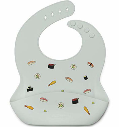 Picture of Loulou Lollipop Soft, Waterproof Silicone Feeding Bib for Babies and Toddlers 3 to 36 Months, Easy to Clean, Adjustable Fit and Catch-All Pouch - Sushi