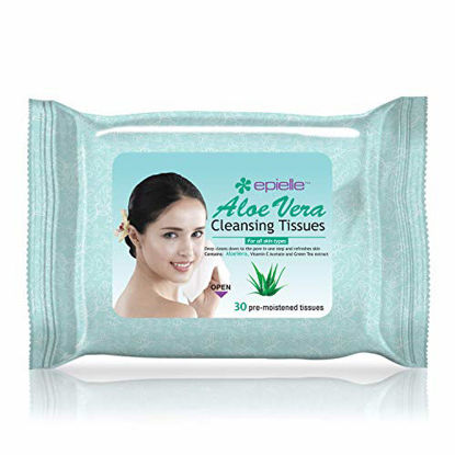 Picture of New Epielle Assorted Makeup Remover Pre-Moistened Facial Cleansing Wipes Towelettes (Oil free and hypoallergenic) - 30ct (Sheets) per pack, Aloe Vera 6 Pack