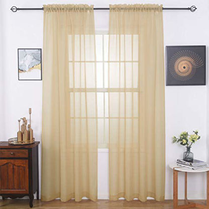 Picture of MYSTIC-HOME Sheer Curtains Taupe 95 Inches Long, Window Treatments Rod Pocket Drapes for Living Room, Bedroom, Semi Crinkle Voile Curtain Panels for Yard, Patio, Villa, Parlor, Set of 2, 52"x95"