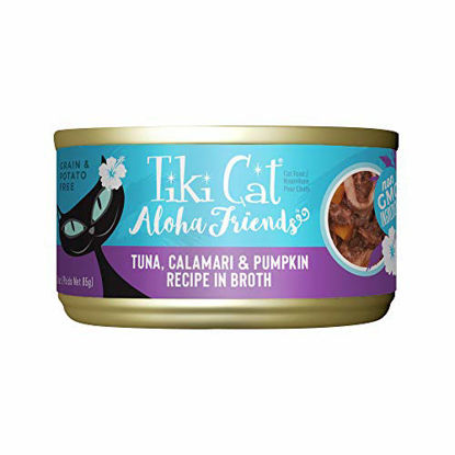 Picture of Tiki Cat Aloha Friends Grain-Free, Low-Carbohydrate Wet Food with Flaked Tuna for Adult Cats & Kittens, 3oz, 12 cans, Tuna, Calamari, & Pumpkin