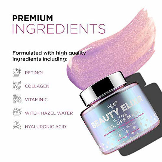 Picture of AZURE Beauty Elixir Holographic Peel Off Moisturizing Face Mask - Reduces Wrinkles, Fine Lines & Acne Scars | Removes Blackheads & Dirt and Oil | Repairs Uneven Skin Tone - 150mL