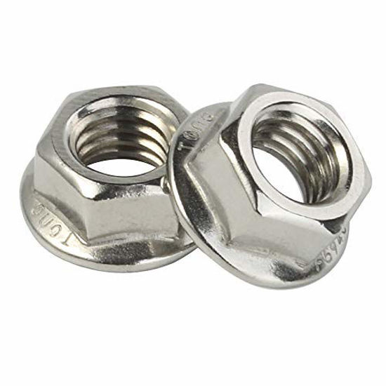 Picture of 3/8-16 Serrated Flange Nuts Flanged Locknuts, Stainless Steel 18-8 (304), Bright Finish, 50 PCS