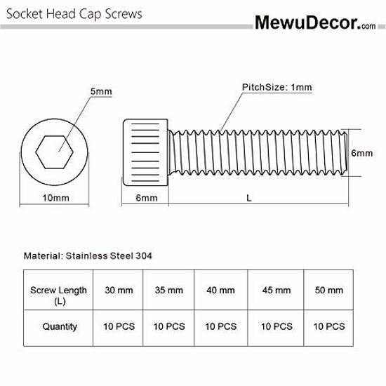 GetUSCart- 50 PCS M6 x 30/35/40/45/50mm Socket Head Cap Screw ...