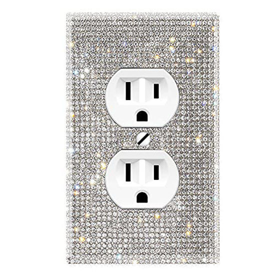 Picture of WIRESTER Silver Shiny Sparkle Bling Crystal Rhinestones Wall Plate Cover Duplex Outlet