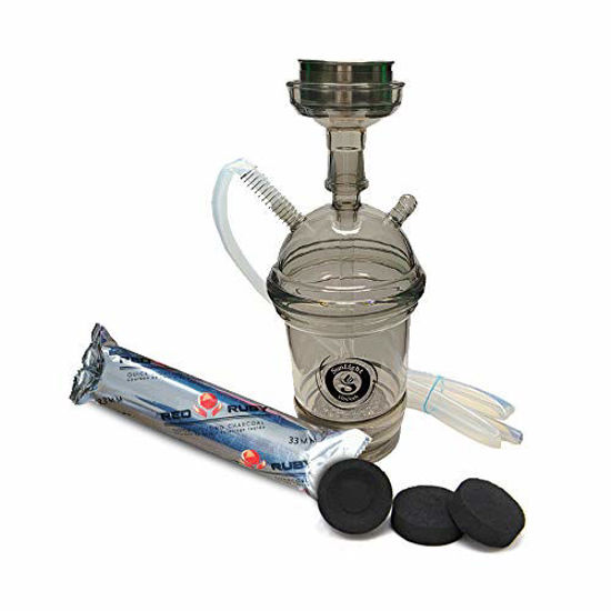 Picture of Portable Cup Hookah Bundle - LED Lights- Sunlight Travel Hookah for Beach/Car - Mini Hookah Set with Hose, Tongs, and Charcoal - Hookah Set with Everything- Light Up Shisha - Incl. Charcoal (Black)