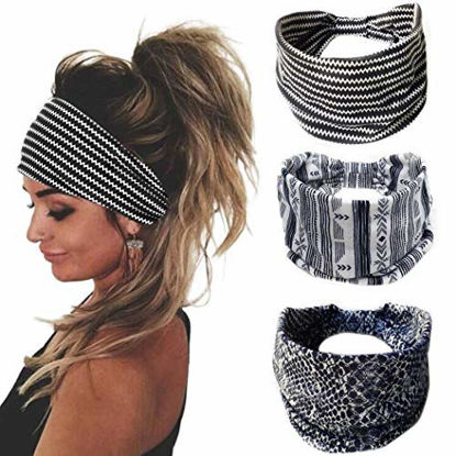 Picture of Bohend Boho Headbands Wide knotted Hair Bands Fashion Boho Bandeau Stretchy Cotton Headband Motorcycle Hair Wraps Yoga Sport Hair Accessories for Women and Girls (B)