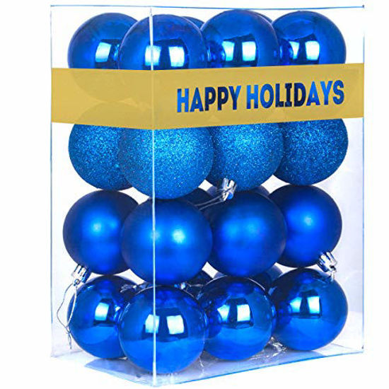 Picture of GameXcel 24Pcs Christmas Balls Ornaments for Xmas Tree - Shatterproof Christmas Tree Decorations Large Hanging Ball Blue 2.5" x 24 Pack