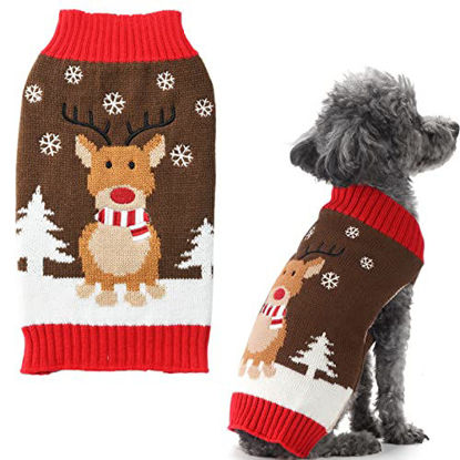 Picture of PETCARE Brown Reindeer Dog Sweater Christmas Dog Sweaters Vest Ugly Snow Xmas Puppy Costume Pet Holiday Warm Fall Winter Clothes for Small Medium Large Dogs Cats Pullover Sweaters Outfits,X-Large