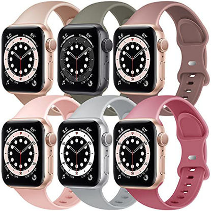 Picture of Slimband 6 Pack Silicone Sport Band Compatible for Apple Watch Band 38mm 40mm 41mm 42mm 44mm 45mm for Women Men, Soft Replacement Strap Wristband for iWatch Series 7/SE/6/5/4/3/2/1