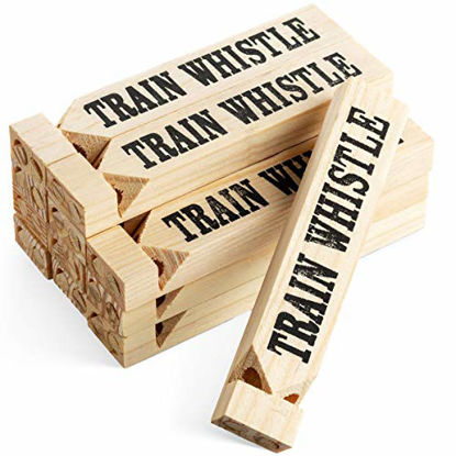 Picture of Wooden Train Whistles (Pack Of 12) Train Whistle for Kids Train Themed Party Favors, Noisemaker, Small Prize, Stocking Stuffers