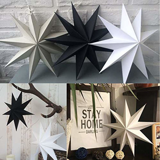 Picture of 3Pcs 9-Pointed Paper Star Lanterns 12 Inch Hanging Lampshade Wedding Birthday Christmas Home Party Decoration SUNBEAUTY (White)