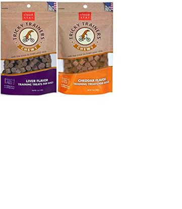 Picture of Cloud Star Chewy Tricky Trainers Flavor Variety Dog Treats Bundle: (1) Cloud Star Chewy Tricky Trainers Cheddar Flavor, (1) Cloud Star Chewy Tricky Trainers Liver Flavor, 5oz Bags