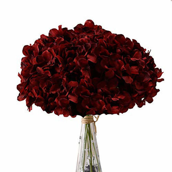 Picture of Aviviho Hydrangea Silk Flowers Burgundy Heads Pack of 10 Big Hydrangea Flowers Artificial with Stems for Wedding Home Party Shop Baby Shower Décor