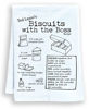 Picture of Funny Kitchen Towel, Biscuits With The Boss, Flour Sack Dish Towel, Sweet Housewarming Gift, White