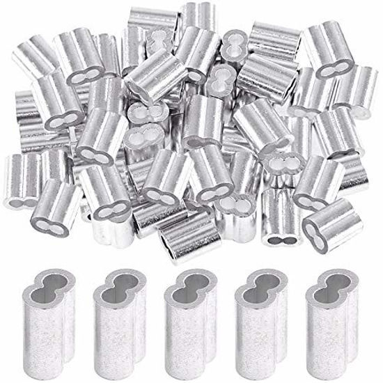 Picture of Glarks 50Pcs 1/4''(6mm) Aluminum Crimping Loop Sleeve Wire Rope Sleeves Double Barrel Ferrule for Wire Rope and Cable Line End (1/4''-50Pcs)