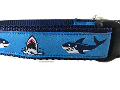 Picture of Ocean Dog Collar, Caninedesign, Quick Release Buckle, 1 inch Wide, Adjustable, Nylon, Medium and Large (Sharks, Large 15-22")