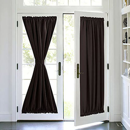 Picture of PONY DANCE Blackout Door Panel - French Curtain Elegant Home Decorative Rod Pocket Window Treatment for Sliding Door with Adjustable Tieback, 54 x 72 inches, Brown, 1 Panel