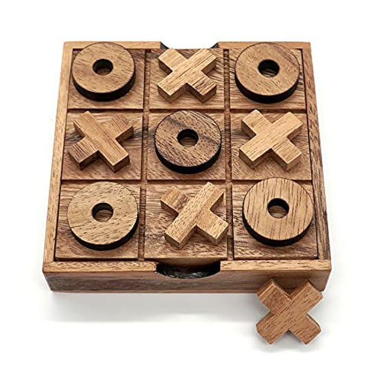 Picture of BSIRI Tic Tac Toe Wooden Board Game Table Toy Player Room Decor Tables Family XOXO Decorative Pieces Adult Rustic Kids Play Travel Backyard Discovery Night Level Drinking Romantic Decorations