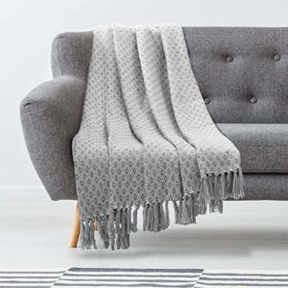 Picture of Americanflat Omala Throw Blanket in White and Grey Mini Diamond - 100% Cotton with Fringe - 50" x 60"