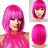 Picture of Hot Pink Bob Wigs with Bangs Cosplay Hair Wig for Women Shoulder Length Natural Bob Hair Colorful Costume Wigs (Hot Pink)