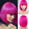 Picture of Hot Pink Bob Wigs with Bangs Cosplay Hair Wig for Women Shoulder Length Natural Bob Hair Colorful Costume Wigs (Hot Pink)