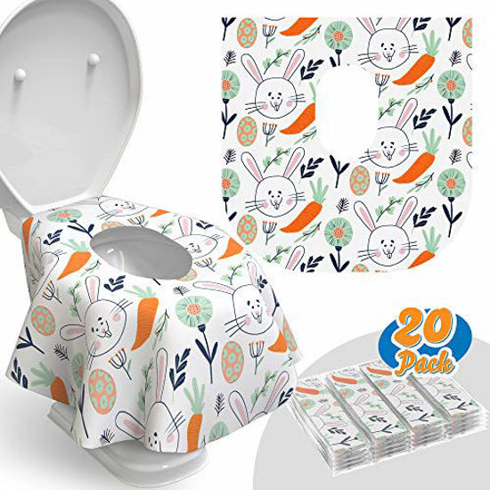 Picture of Toilet Seat Covers Disposable - 20 Pack - Waterproof, Ideal for Kids and Adults - Extra Large, Individually Wrapped for Travel, Toddlers Potty Training in Public Restrooms (Easter Bunny, 20)