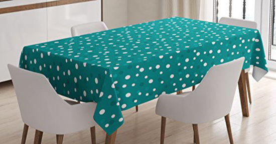 Picture of Ambesonne Retro Tablecloth, Nostalgic White Polka Dots Pattern with Little Color Droplets Oval Forms Abstract Artwork, Rectangular Table Cover for Dining Room Kitchen Decor, 52" X 70", Teal