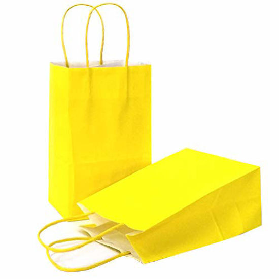 Picture of AZOWA Gift Bags Small Kraft Paper Bags with Handles (5 x 3.1 x 8.2 in, Yellow, 25 Pcs)