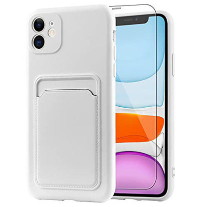 Picture of MZELQ Wallet Case for iPhone 11 (6.1 inch), Card Holder Camera Protection Cover for iPhone 11 + Screen Protector, Soft Slim Card Slot Case Compatible with iPhone 11 Phone Case -White