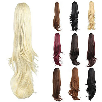 Picture of Ponytail Extension,HSPCYGG Hair Piece Hair Clip in Extensions 24 Inch Long Hair Curly Claw Synthetic Ponytail Wig For Women Clip in Hairpiece Long Suitable For Prom Parties Bleach Blonde Pony tails