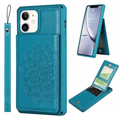 Picture of Jaorty for iPhone 11 Wallet Case with RFID Blocking Card Holder,PU Leather Magnetic Buttons Portrait Stand Flip Wrist Strap Shockproof Case for iPhone 11 6.1 Inch,Mandala Blue