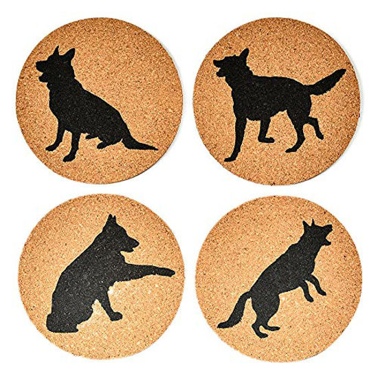 Picture of German Shepherd Lovers Cork Drink Coasters - Set of 4 Dog Coasters with Protective Bottom | German Shepherd Decor Coasters for Drinks| Great Gift Idea for German Shepherd Moms & Dads