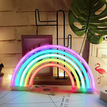 Picture of QiaoFei Cute Rainbow Light Signs for Kids Gift's Gift LED Rainbow Neon Signs Rainbow Lamp for Wall Decor Bedroom Decorations Home Accessories Party Holiday Battery or USB Operated Table Night Lights