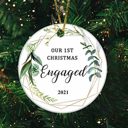 Picture of JUPPE Our First Christmas Engaged Ornament 2021 Mr & Mrs Newlywed Decoration Romantic Couples Ideas Gifts (White-2)