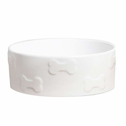 Picture of Park Life Designs Small Pet Bowl, White Manor Pattern, 5-1/4 inch Heavyweight Ceramic Dish Stays Put, Microwave and Dishwasher Safe