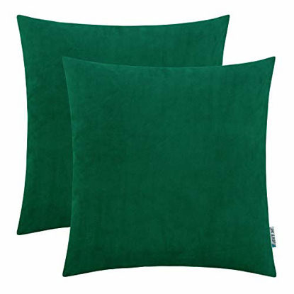 Picture of HWY 50 Throw Pillow Covers Set, for Couch Sofa Bed Bedroom Indoor 18 x 18 inch, Soft Cozy Velvt, Solid Decorative Square Throw Pillows Case Cushion Cover, Pack of 2, Dark Green