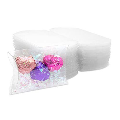 Picture of Small Clear Plastic Pillow Boxes for Candy, Party Favors (4.25 x 3.5 In, 100 Pack)