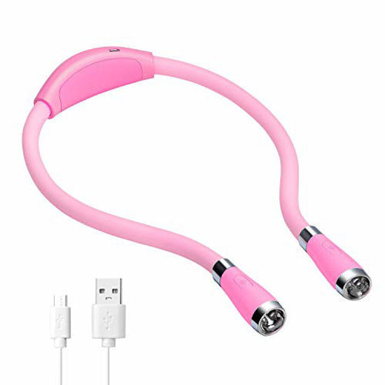 Picture of TSINGREE LED Neck Book Light USB Rechargeable, Hands Free, 4 Super Bright LED Bulbs, 3 Adjustable Brightness, Best for Reading in Bed,Knitting,Walking,Jogging,Mending in Night (Pink)